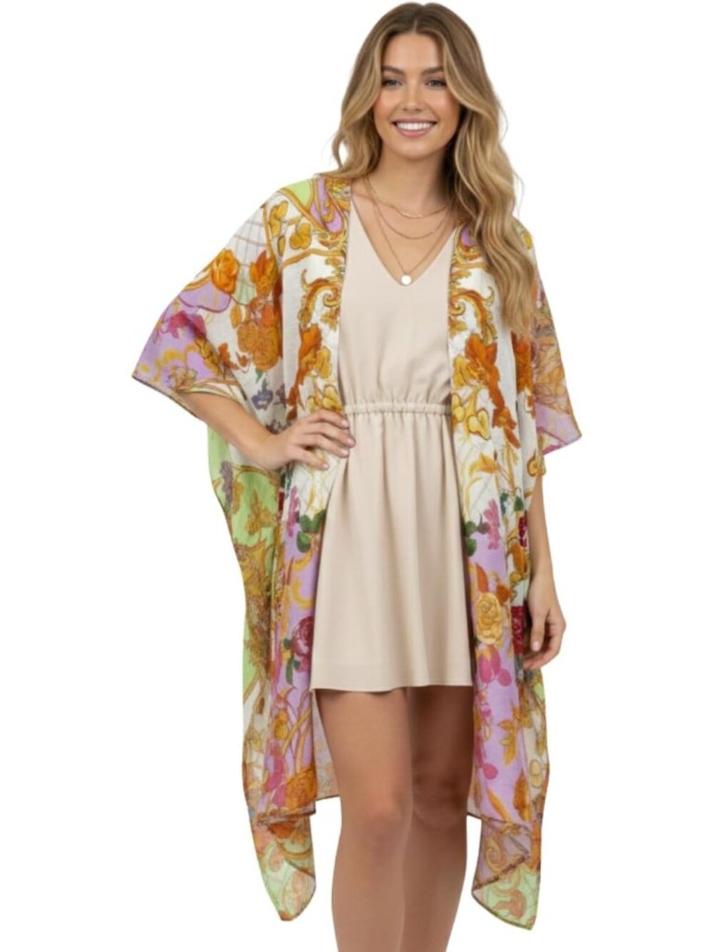 Women Rz Golden Rose Viscose Summer Lightweight Boho Kimono Cardigan Cover up